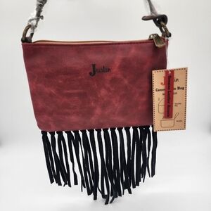 JUSTIN Convertible Bag Wristlet Western Fringe Animal Print NEW